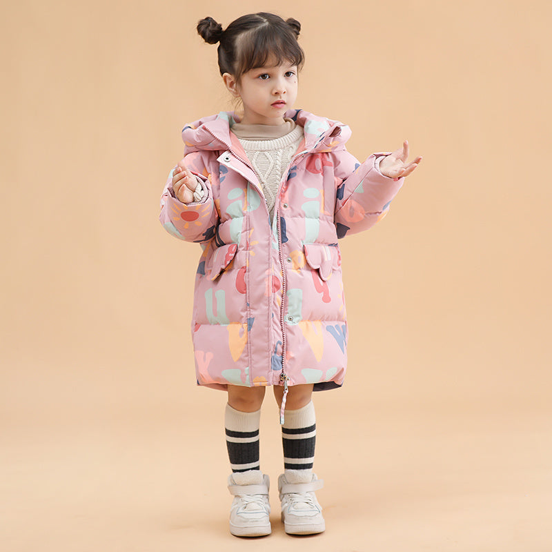 Kids White Duck Winterjas Kasjmier Voering