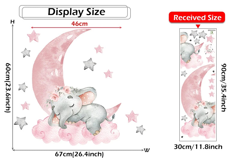 Roze Olifant Muursticker - Cartoon Design voor Baby- en Kinderkamer - Slaapkamer & Woonkamer Decoratie