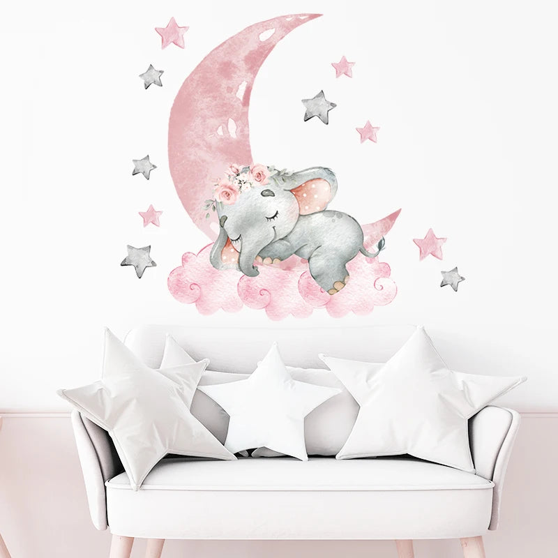 Roze Olifant Muursticker - Cartoon Design voor Baby- en Kinderkamer - Slaapkamer & Woonkamer Decoratie