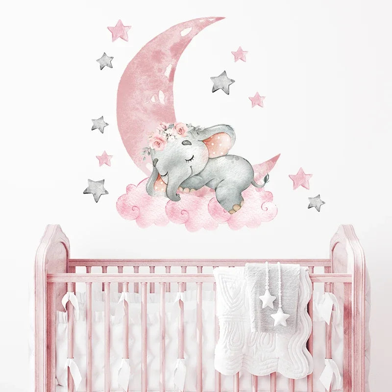 Roze Olifant Muursticker - Cartoon Design voor Baby- en Kinderkamer - Slaapkamer & Woonkamer Decoratie