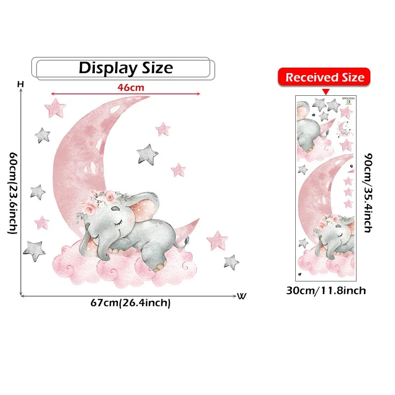 Roze Olifant Muursticker - Cartoon Design voor Baby- en Kinderkamer - Slaapkamer & Woonkamer Decoratie