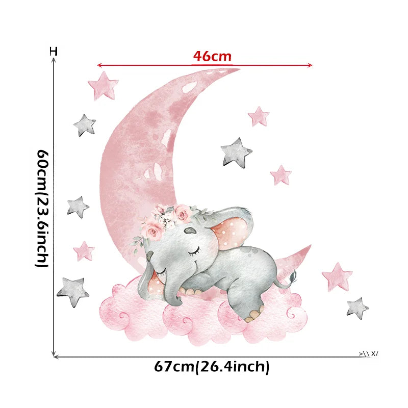 Roze Olifant Muursticker - Cartoon Design voor Baby- en Kinderkamer - Slaapkamer & Woonkamer Decoratie