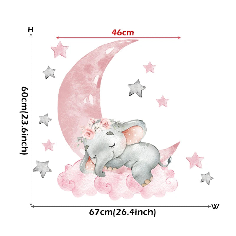 Roze Olifant Muursticker - Cartoon Design voor Baby- en Kinderkamer - Slaapkamer & Woonkamer Decoratie