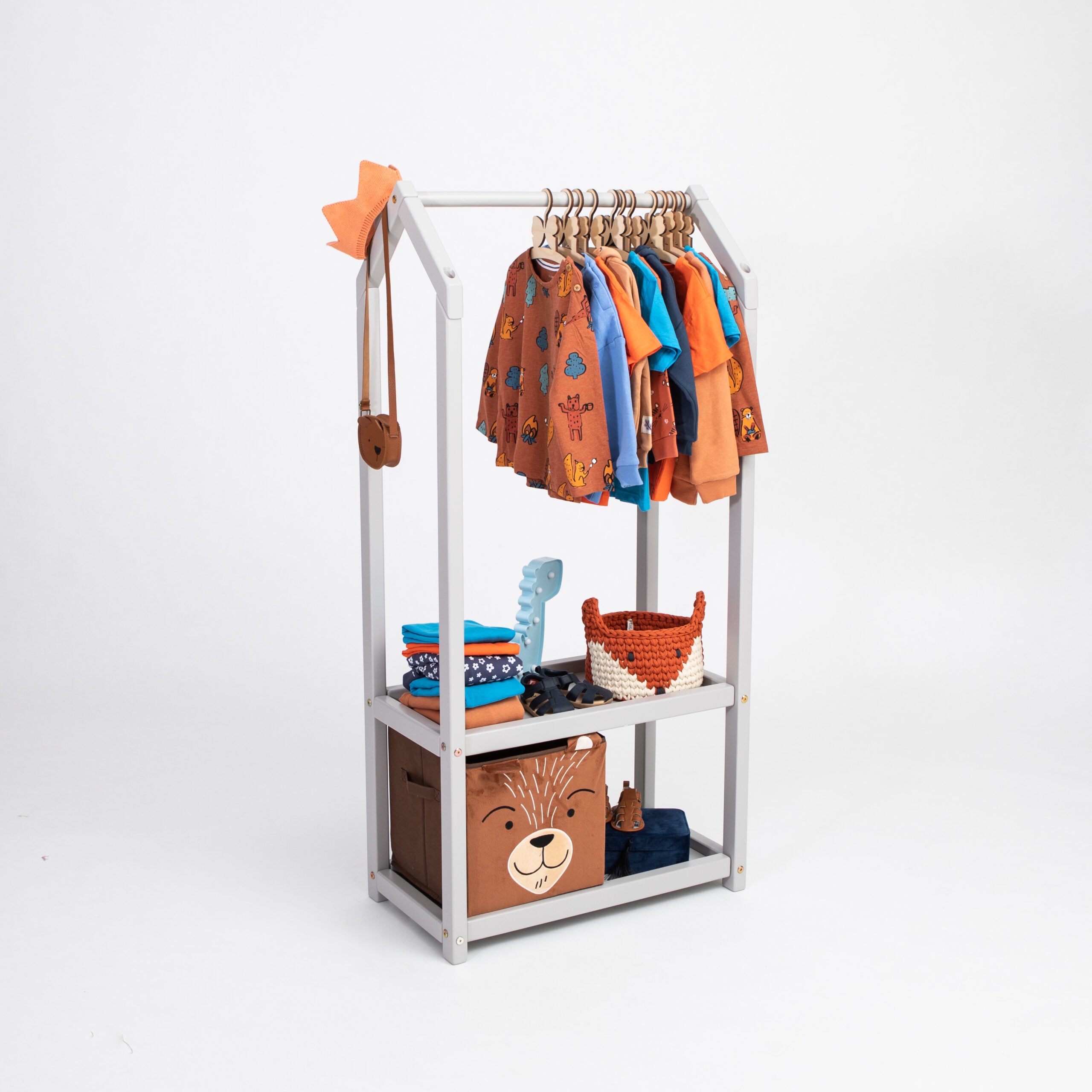 House Shaped Clothing Rack with Storage