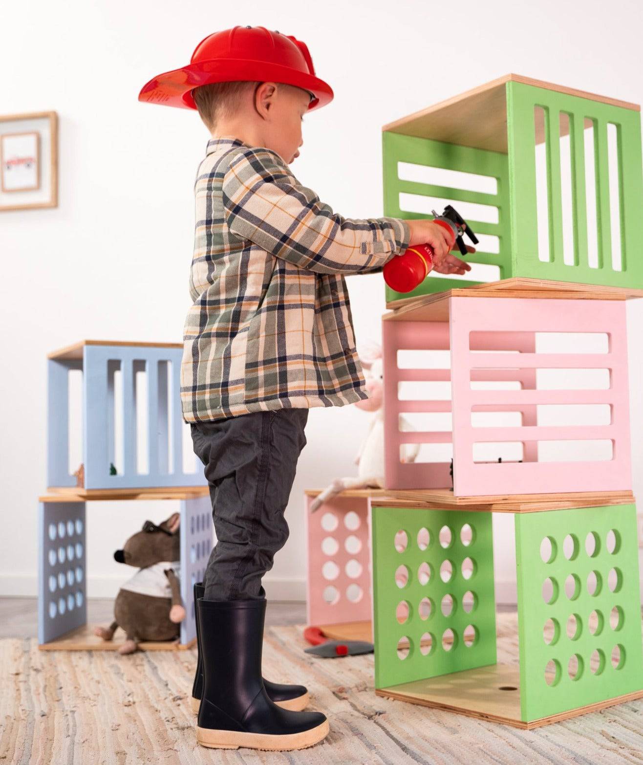 Kids Wooden Toy Storage Cube - Set of 3 Boxes